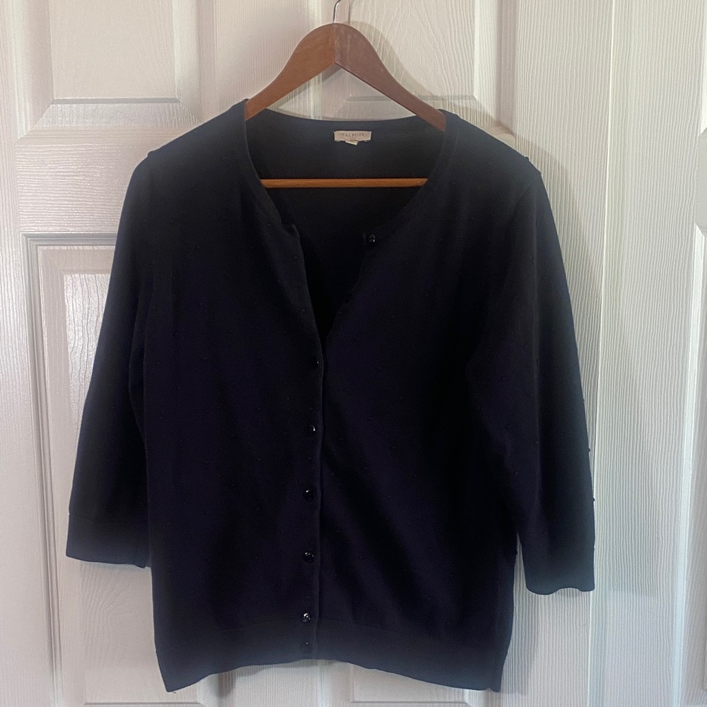 Talbots L Black cardigan Crewneck Button-Front Cardigan 100% cotton Large